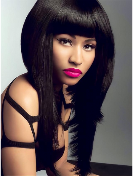 18'' New Black Lace Front Long Indian Remy  Human Hair Nicki Minaj Women Wigs