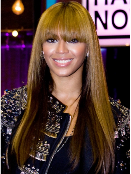 20'' Beyonce Knowles Trendy Lovely Long Straight with Blunt Bangs Glueless Lace Front  100% Human Hair Women wigs