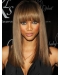 Tyra Banks Mysterious Playful Long Straight Glueless Lace Front Human Hair Wig 16 Inches with Straight Bangs