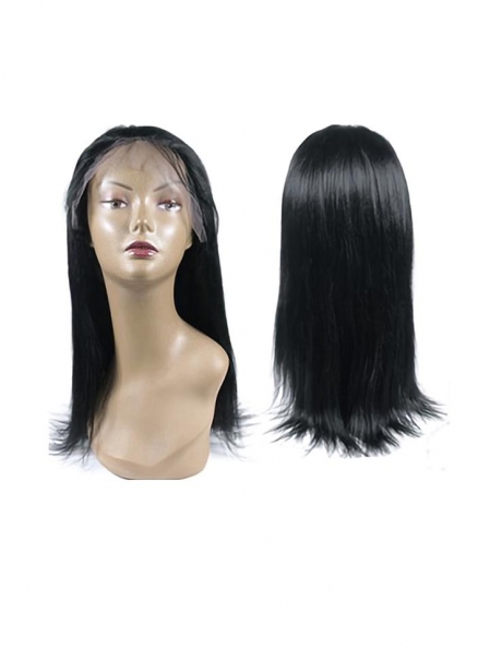 14'' Long Stylish Black Straight Full Lace Remy Human Hair Women Wigs