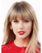 18'' Popular Long Straight With Bangs  Lace Front Blonde Synthetic Taylor Swift Inspired Women Wigs