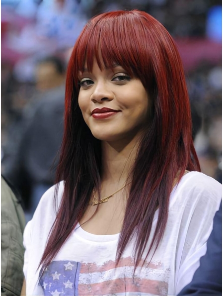 18'' New Red Straight Capless Long  Indian Remy Human Hair Women Rihanna Wigs