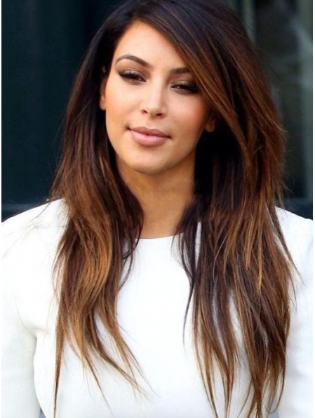 18" Long Straight Ombre Two Tone Full Lace Indian Remy Human Hair  Women Wigs