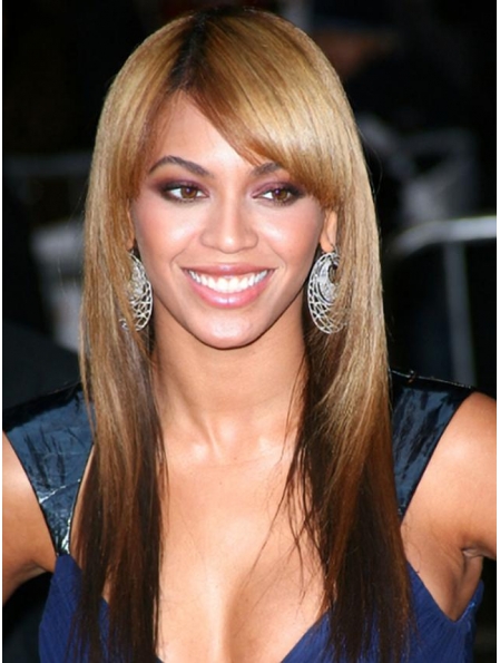 20 '' Long Straight Layered with Bangs Full Lace100% Human Hair Women Beyonce Knowles Wigs