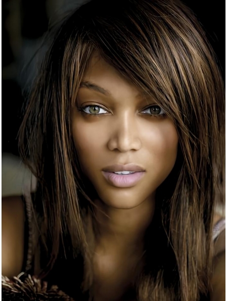 16''  Long Straight Glueless Lace Front Women Tyra Banks Stunning  Human Hair Wig