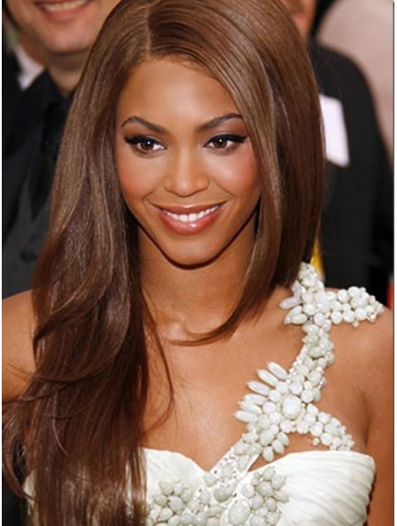 22'' Natural Long Straight Lace Front Beyonce  Silky Remy Human Hair Women Wig