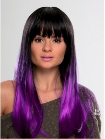 22 Inches Discount New Long Straight Lace Front Purple 100% Indian Remy Hair Women Ombre Wigs 