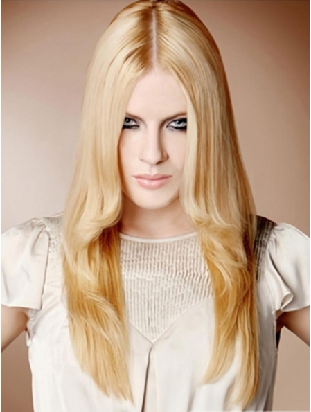  Perfect  22'' Blonde Straight 100% Hand-Tied Mono Top Synthetic Long Women Wigs