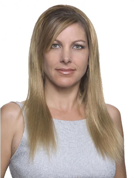  Straight Blonde 100% Hand-Tied Mono Top Natural Long Remy Human Hair Women Wigs