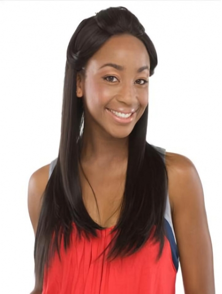 Nice Black Straight Lace Front Long Human Hair Women Wigs