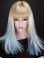 20 Inches Long Straight With Bangs Blonde to Blue Lace Front 100% Human Hair Women Ombre Wigs 