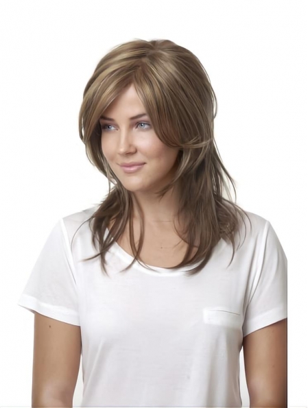 14'' Straight Polite Blonde 100% Hand-Tied Long  Synthetic Women Wigs