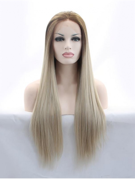 29'' Long Straight Without Bangs Brown  Lace Front Synthetic Women Wigs