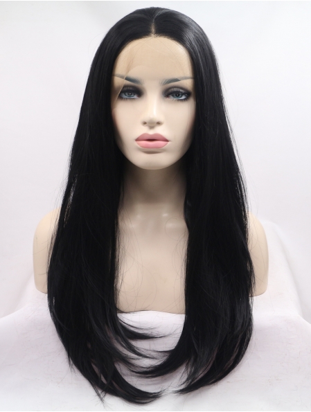 21" Long Straight Lace Front  Black Without Bangs  Synthetic Women Wigs