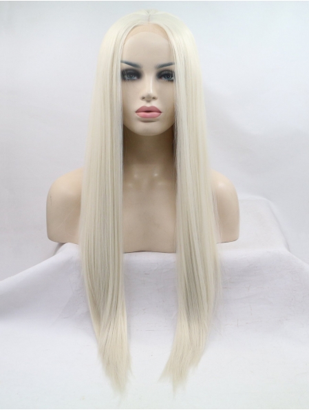 24'' Long Straight Without Bangs Synthetic  Grey Women Wigs