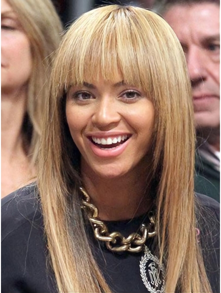 18" Straight Long With Bangs Capless  Blonde Synthetic Women Beyonce Wigs