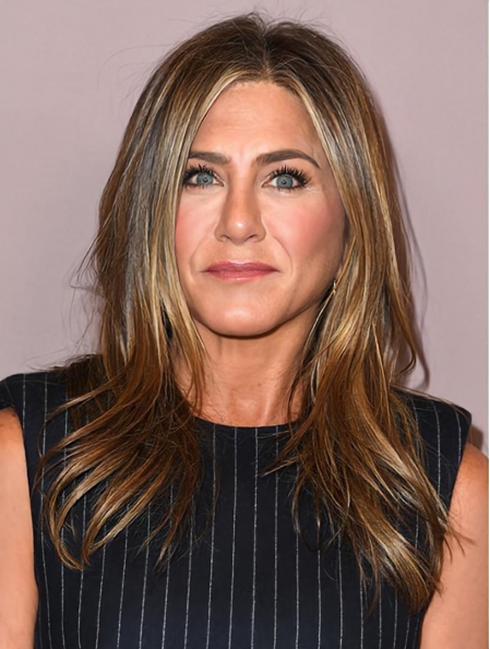  16" Straight Without Bangs Lace Front Brown Long Synthetic Women Jennifer Aniston Wigs