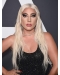 24'' Straight Without Bangs Platinum Blonde Lace Front Long Synthetic Lady Gaga Wigs