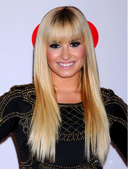 20" Stragitht Long With Bangs Capless  Blonde Synthetic Women Demi Lovato Wigs