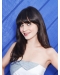18" Long Straight With Bangs Full Lace  Black Synthetic  Women Zooey Deschanel Wigs
