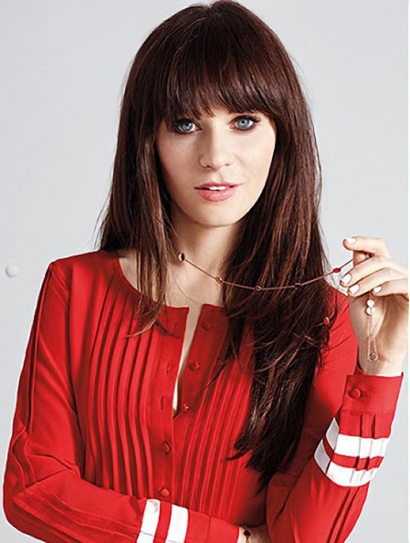 20"Long  Straight With Bangs Brown  Lace Front  Synthetic Women Zooey Deschanel Wigs