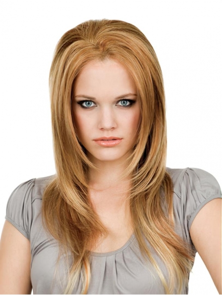 16''  Modern Straight Blonde Without Bangs Monofilament Lace Front  Human Hair Long Women Wigs