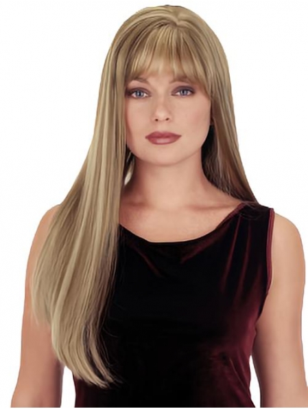 26'' Stylish Blonde Straight With Bangs Capless Long Synthetic Women Wigs