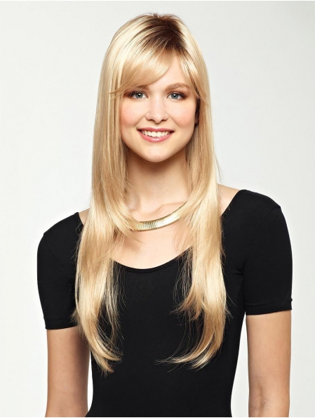 Trendy Blonde Straight With Bangs Capless Long Synthetic Women Wigs
