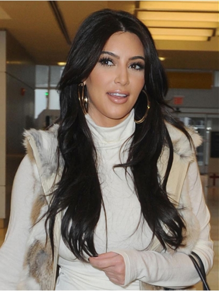 Impressive Black Straight Without Bangs Capless Long  Remy Human Hair Women Kim Kardashian Wigs