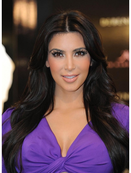 27'' Glamorous Black Straight Without Bangs Layered Capless Long Remy Human Hair Women Kim Kardashian Wigs