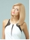 13'' Medium Length Straight With Bangs Blonde Monofilament Remy Human Hair Gentle Long Women Wigs
