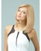 13'' Medium Length Straight With Bangs Blonde Monofilament Remy Human Hair Gentle Long Women Wigs