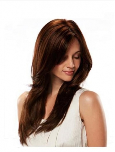 24'' Comfortable Auburn Straight 100% Hand-Tied Monofilament Long Remy Human Hair Women Wigs For Cancer