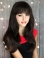 20'' Convenient Black Straight With Bangs Capless Remy Human Hair Long  Women Wigs