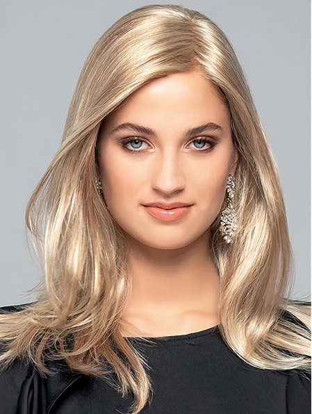 16'' Long Wavy Without Bangs Blonde Monofilament Layered Synthetic Women Wigs