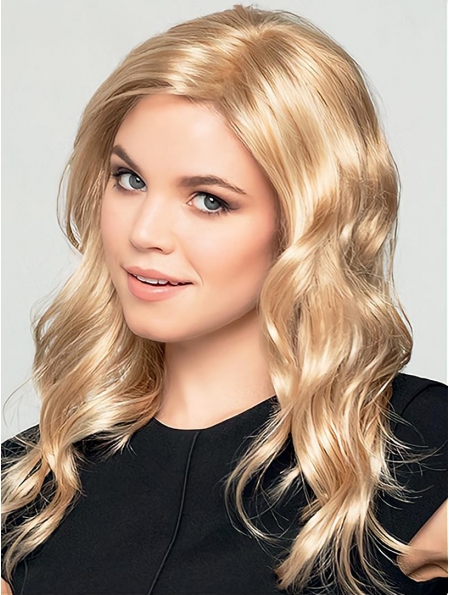 18'' Blonde Layered Wavy Without Bangs  Monofilament Lace Front Synthetic  Long Women Wigs 