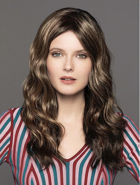  16" Wavy Without Bangs Brown Monofilament Lace Front  Long Synthetic Women Wig
