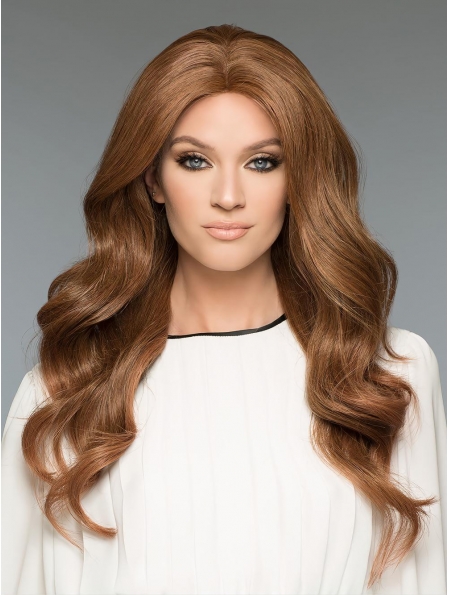 20'' Wavy Without Bangs Brown 100% Hand-Tied Human Hair Women Wig