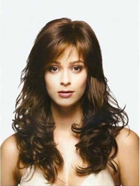 Preferential Wavy With Bangs Monofilament Lace Front  Remy Human Hair Long Wigs