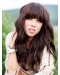 20" Brown Wavy With Bangs 100% Hand Tied Human Hair Women Wigs