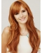 22'' Comfortable Long Wavy With Bangs Hand Tied Copper Human Hair Wigs