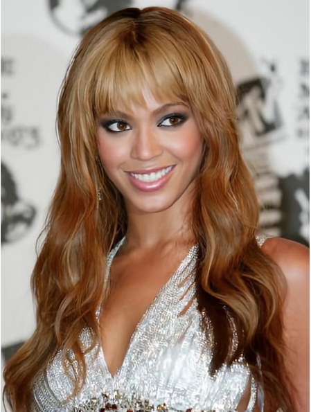 Online Auburn Wavy With Bangs Full Lace Long Beyonce Human Hair Wigs