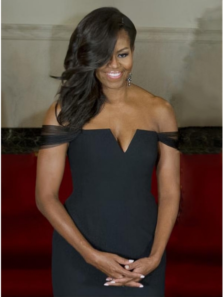 16'' New Arrival Hand-tied Long Wavy Human Hair Michelle Obama Wigs