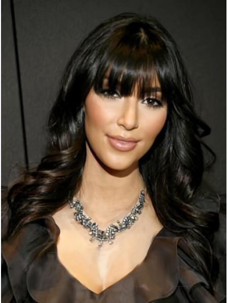 18'' Wavy With Bangs Black Capless 100% Human Hair Kim Kardashian Wigs