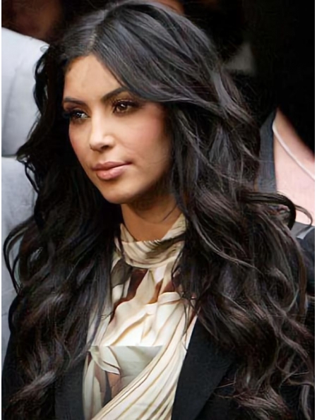 20'' Glamorous Long Body Wave Without Bangs Lace Front Human Hair Kim Kardashian Hairstyle wigs