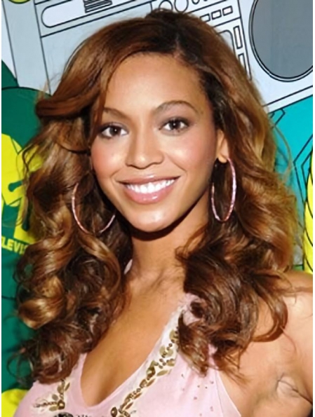 Beyonce Knowles Casual Cute Hairstyle Custom Long Wavy Full Lace Human Hair Wig about 18 Inches