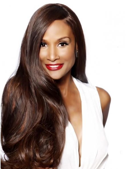 Beverly Johnson Flowing and Flowery Long Wavy Lace Human Hair Wig