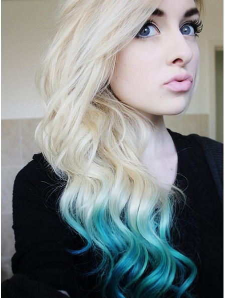 Wavy Blonde to Blue Human Hair Ombre Wigs