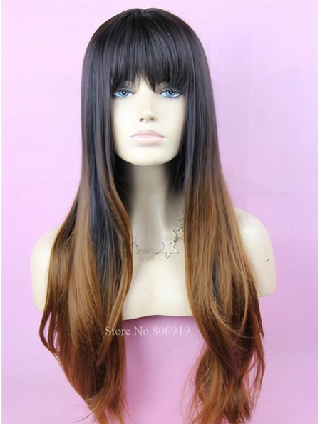 24 Inch long Wavy Style Lace Front 100% Remy Hair Ombre Wigs