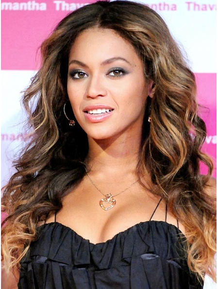 Beyonce Knowles High Quality 100% Indian Human Hair Lace Front Long Wavy Wig about 20 inches